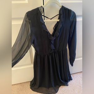 Black mini dress with sheer sleeves